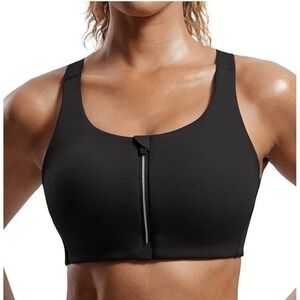 CRZ Yoga Front Zip Molded Cup High Impact Workout Sports Bra Black 34D NWT